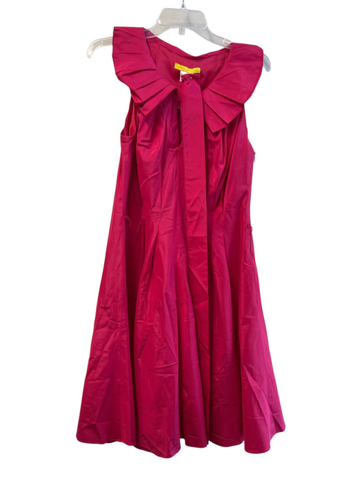 Flores & Flores Size 8 Hot pink Silk Sleeveless Belt Round split neck Dress Hot pink / 8