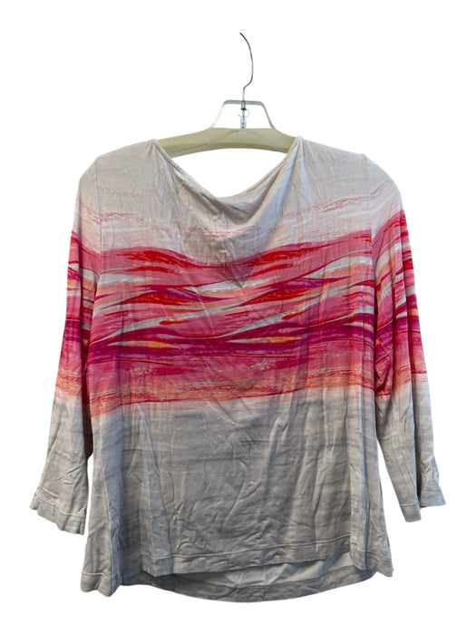 St John Size Medium White & Pink Rayon Wide Neck Long Sleeve Top White & Pink / Medium