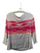 St John Size Medium White & Pink Rayon Wide Neck Long Sleeve Top White & Pink / Medium
