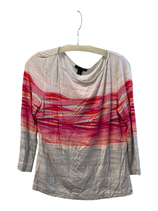 St John Size Medium White & Pink Rayon Wide Neck Long Sleeve Top White & Pink / Medium