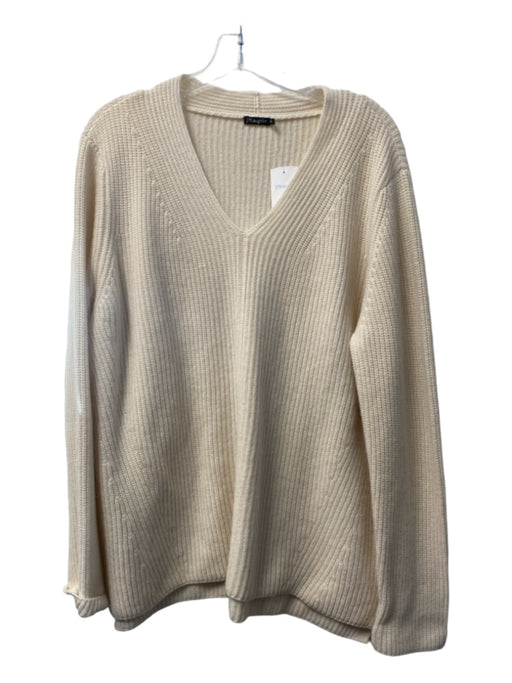 J. McLaughlin Size XL Cream Cashmere Blend V Neck Knit Long Sleeve Sweater Cream / XL