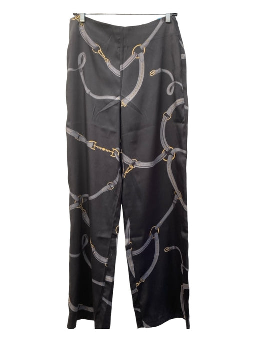 J. McLaughlin Size 10 Gray & Gold Polyester High Rise Wide Leg Side Zip Pants Gray & Gold / 10