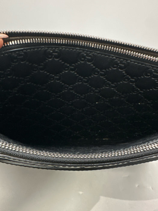 Gucci Black Leather Guccissima embossed Zip Top Messenger Bag