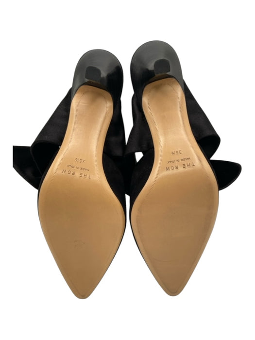 The Row Shoe Size 36.5 Black Suede Satin Bow Pointed Toe Mule Pumps Black / 36.5