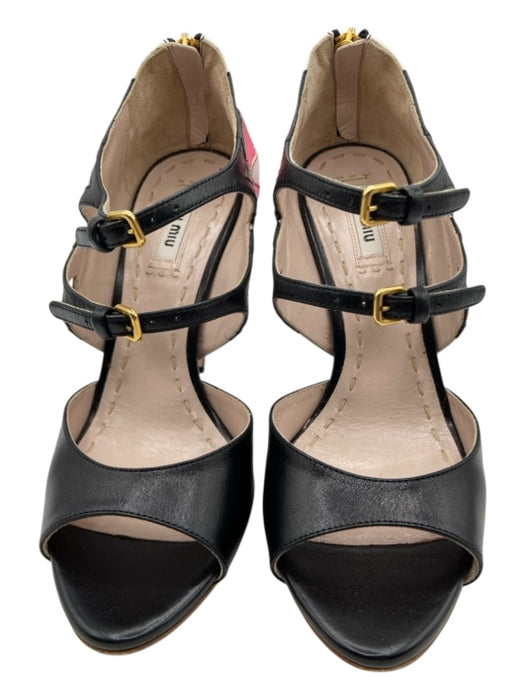 Miu Miu Shoe Size 37 Black, Pink & White Leather & Acetate open toe Pumps Black, Pink & White / 37