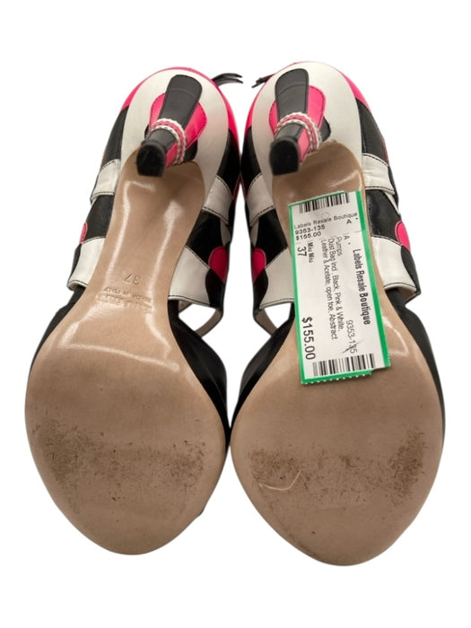 Miu Miu Shoe Size 37 Black, Pink & White Leather & Acetate open toe Pumps Black, Pink & White / 37