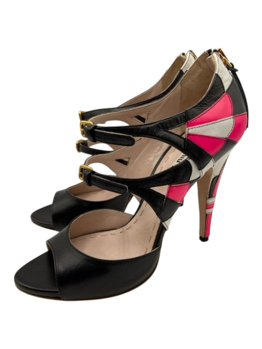 Miu Miu Shoe Size 37 Black, Pink & White Leather & Acetate open toe Pumps Black, Pink & White / 37