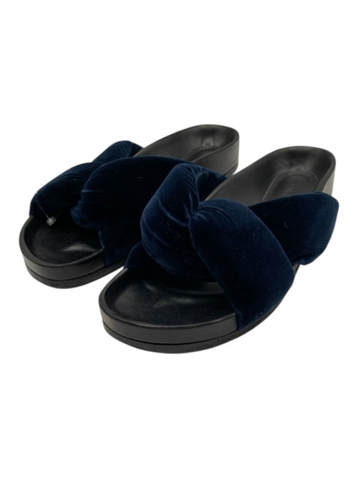 Chloe Shoe Size 37 Black & Blue Velvet Knot Leather Base Slide Sandals Black & Blue / 37