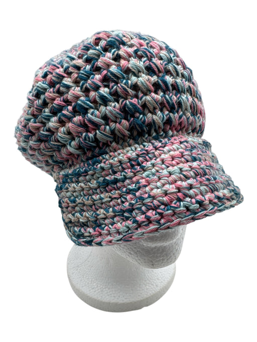 Missoni Pink, Blue & Multi Wool Crochet Knit Pom Pom Cap Hat Pink, Blue & Multi / L