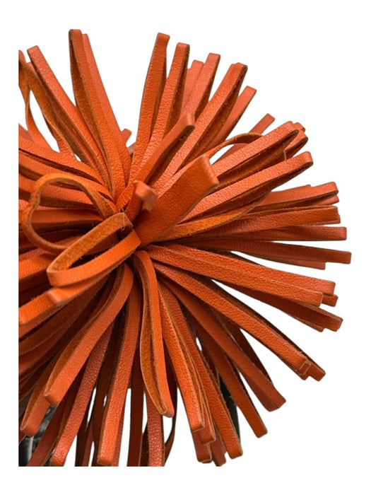 Hermes Orange & Silver Silver Tone Metal Leather Fringe Keychain Orange & Silver