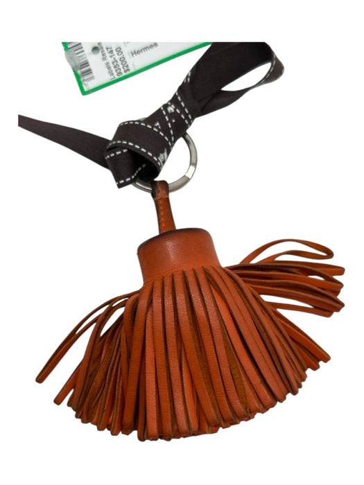 Hermes Orange & Silver Silver Tone Metal Leather Fringe Keychain Orange & Silver