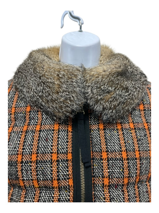 Marni Bugs Size 42 Orange, Black & Brown Wool & Cotton Tweed Fur Collar Jacket Orange, Black & Brown / 42
