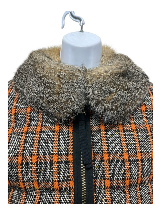 Marni Bugs Size 42 Orange, Black & Brown Wool & Cotton Tweed Fur Collar Jacket Orange, Black & Brown / 42