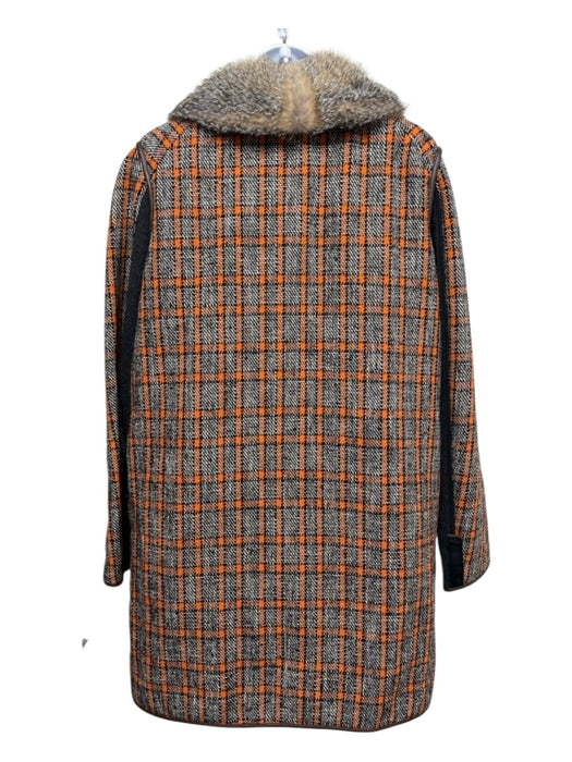 Marni Bugs Size 42 Orange, Black & Brown Wool & Cotton Tweed Fur Collar Jacket Orange, Black & Brown / 42