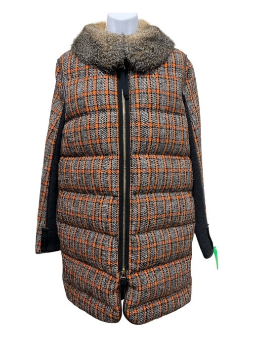 Marni Bugs Size 42 Orange, Black & Brown Wool & Cotton Tweed Fur Collar Jacket Orange, Black & Brown / 42
