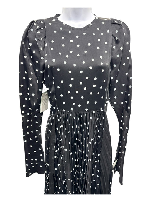 Khaite Size 6 Black & White Acetate Long Sleeve Polka Dot Pleated Skirt Dress Black & White / 6