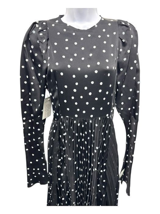 Khaite Size 6 Black & White Acetate Long Sleeve Polka Dot Pleated Skirt Dress Black & White / 6