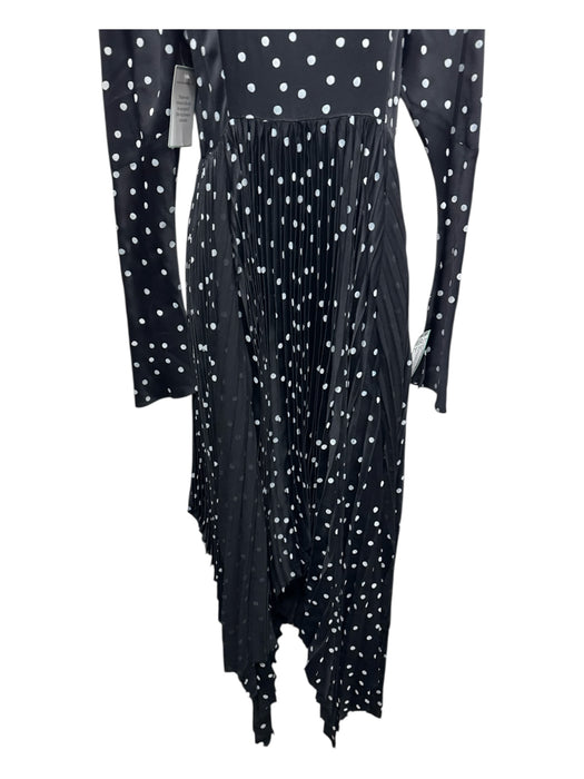 Khaite Size 6 Black & White Acetate Long Sleeve Polka Dot Pleated Skirt Dress Black & White / 6