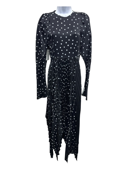 Khaite Size 6 Black & White Acetate Long Sleeve Polka Dot Pleated Skirt Dress Black & White / 6