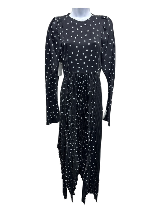 Khaite Size 6 Black & White Acetate Long Sleeve Polka Dot Pleated Skirt Dress Black & White / 6