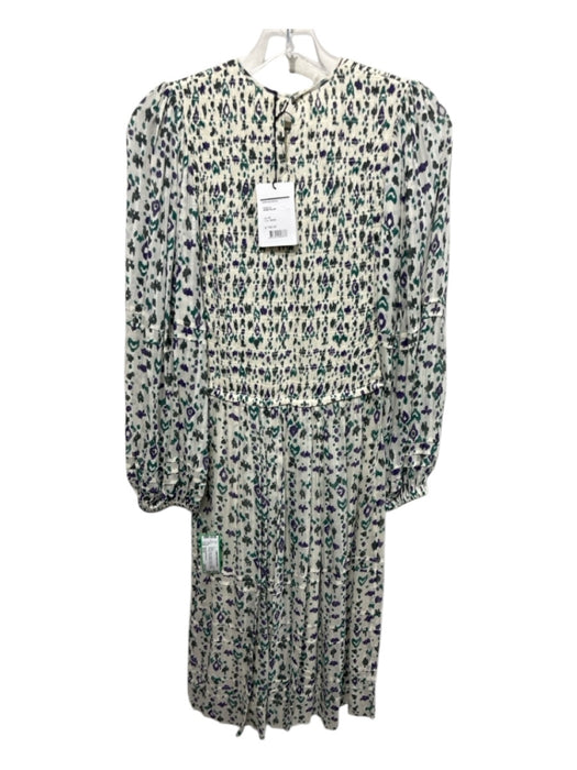 Isabel Etoile Marant Size S/34 Cream, Hunter Green & Purple Viscose Midi Dress Cream, Hunter Green & Purple / S/34