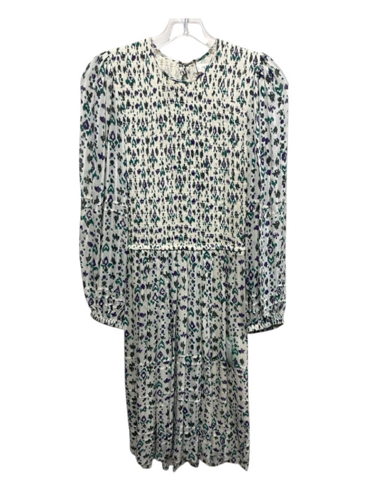 Isabel Etoile Marant Size S/34 Cream, Hunter Green & Purple Viscose Midi Dress Cream, Hunter Green & Purple / S/34