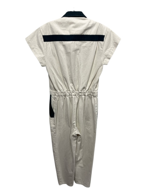 Rachel Comey Size 0 Cream & Navy Cotton Zip Up & Off Collar Pockets Jumpsuit Cream & Navy / 0