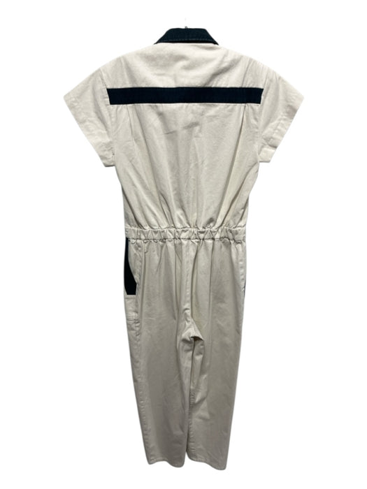 Rachel Comey Size 0 Cream & Navy Cotton Zip Up & Off Collar Pockets Jumpsuit Cream & Navy / 0