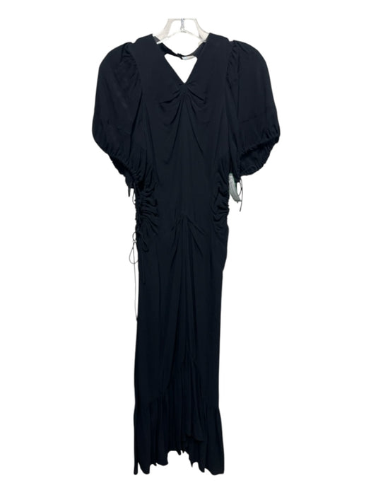 Proenza Schouler Size 2 Black Viscose Short Balloon Sleeve V Neck Maxi Dress Black / 2