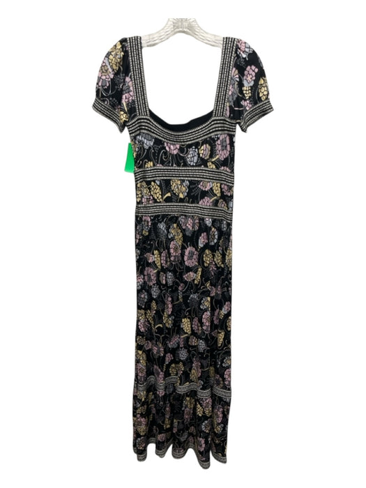 Missoni Size 4 Black, Pink & Gold Viscose Blend Short Sleeve Square Neck Dress Black, Pink & Gold / 4