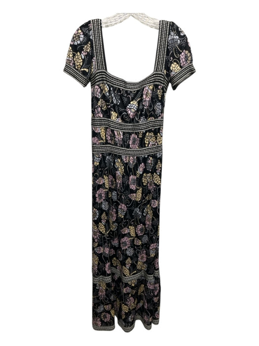 Missoni Size 4 Black, Pink & Gold Viscose Blend Short Sleeve Square Neck Dress Black, Pink & Gold / 4