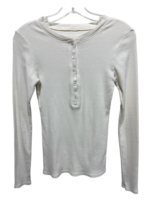 Nili Lotan Size XS White Cotton & Acetate Ribbed Long Sleeve 1/4 Button Top White / XS