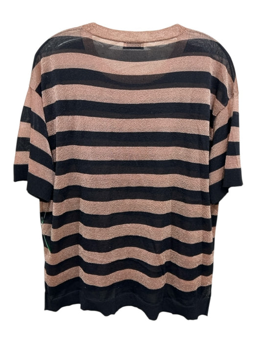 Dries Van Noten Size S Rose & Black Metallic Thread Short Sleeve Ribbed Neck Top Rose & Black / S