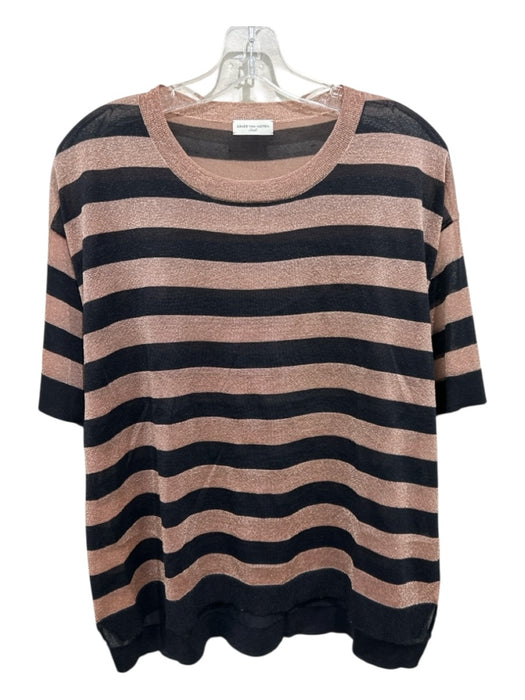 Dries Van Noten Size S Rose & Black Metallic Thread Short Sleeve Ribbed Neck Top Rose & Black / S