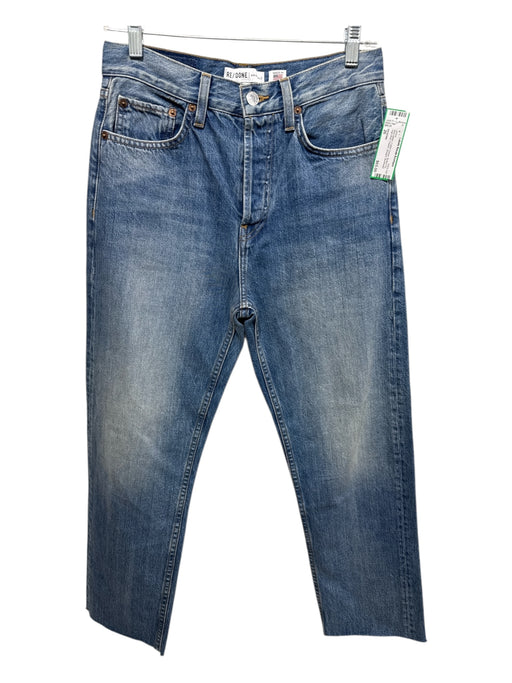 RE/DONE Size 26 Med Wash Cotton Denim Button Fly High Rise Faded Straight Jeans Med Wash / 26
