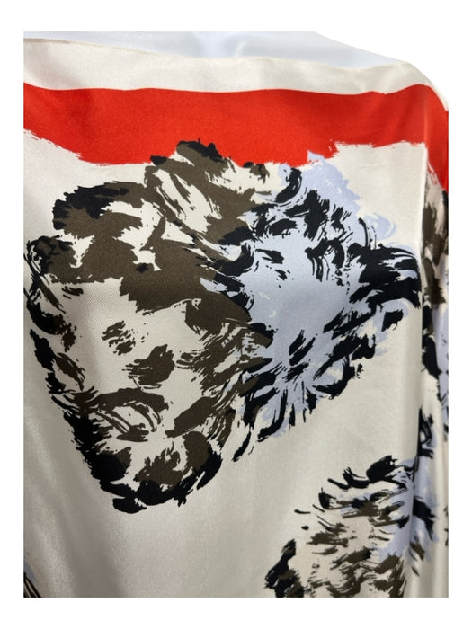 Christian Dior Size 6 White, Orange & Black Silk Boat Neck Abstract Print Top White, Orange & Black / 6