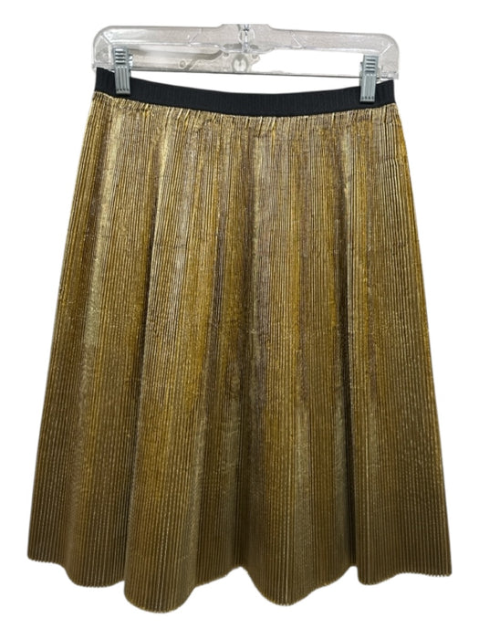 Marni Size 40 Gold Polyester Lame Accordion Pleat Elastic Waist Below knee Skirt Gold / 40