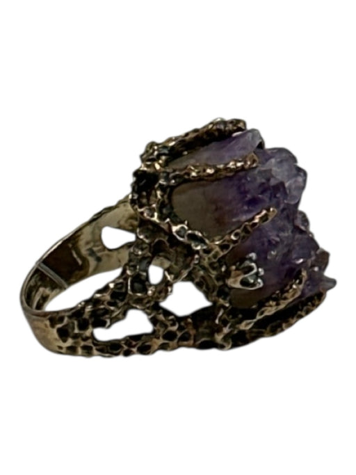 Panetta Purple & Gold 925 Silver Gold Plated Amethyst Hammered Caged Ring Purple & Gold