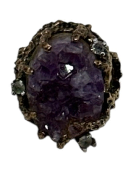 Panetta Purple & Gold 925 Silver Gold Plated Amethyst Hammered Caged Ring Purple & Gold