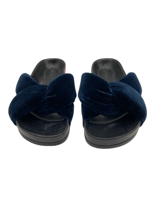 Chloe Shoe Size 37 Black & Blue Velvet Knot Leather Base Slide Sandals Black & Blue / 37