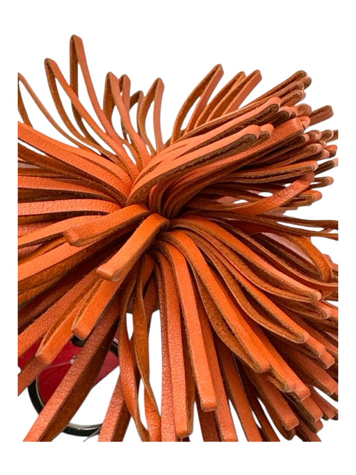 Hermes Orange & Silver Silver Tone Metal Leather Fringe Keychain Orange & Silver