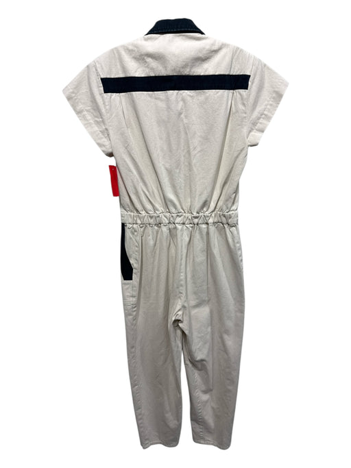 Rachel Comey Size 0 Cream & Navy Cotton Zip Up Collar Pockets Tapered Jumpsuit Cream & Navy / 0