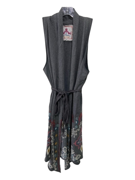 Johnny Was Size M Gray & multi Cotton Embroidered Fold over collar Long Vest Gray & multi / M