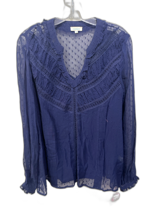 Sundance Size M Dark Blue Rayon Sheer Overlay Swiss Dot Pleated Detail Top Dark Blue / M