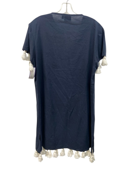 Madison Mathews Size L Navy & white Cotton Cap Sleeve Tassels Split Neck Dress Navy & white / L