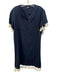 Madison Mathews Size L Navy & white Cotton Cap Sleeve Tassels Split Neck Dress Navy & white / L