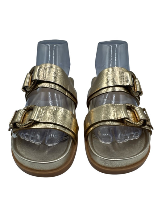 Dolce Vita Shoe Size 8 Gold Leather Two Strap Slide Open Toe Shine Sandals Gold / 8