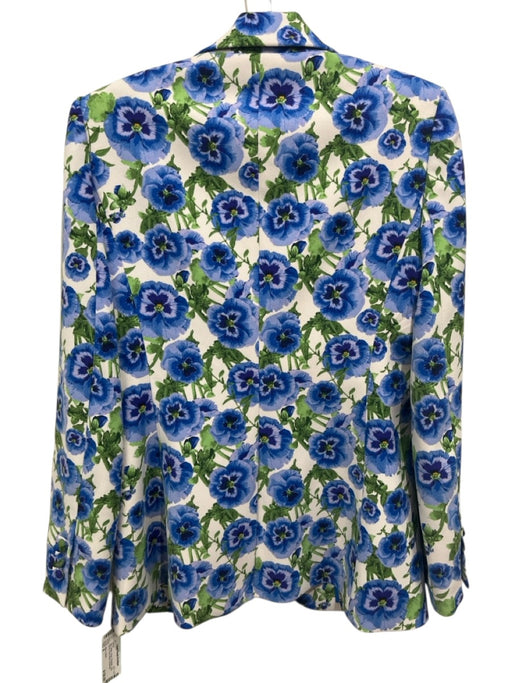 Alice + Olivia Size 8 Blue, White, Green Polyester Long Sleeve Floral Jacket Blue, White, Green / 8
