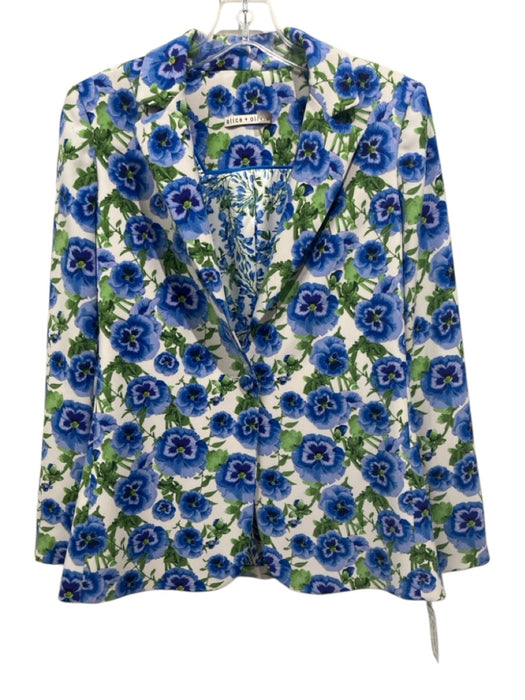Alice + Olivia Size 8 Blue, White, Green Polyester Long Sleeve Floral Jacket Blue, White, Green / 8