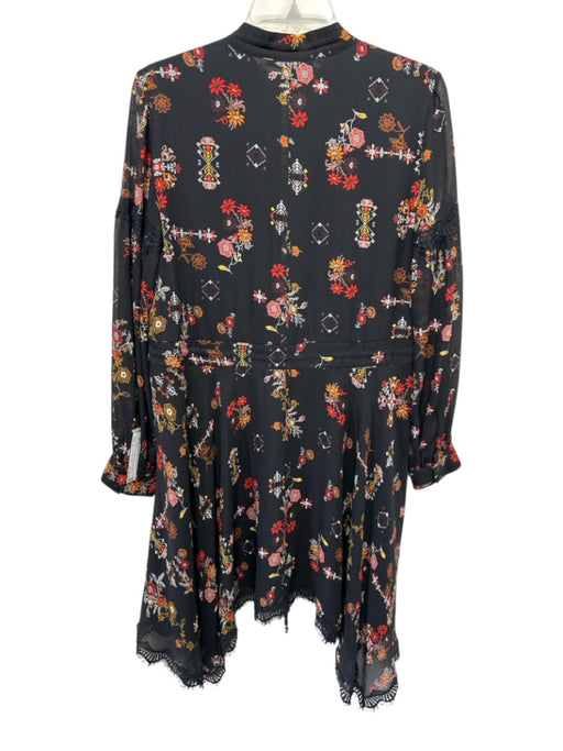 Derek Lam 10 Crosby Size 4 Black & Multi Silk Split Neck All Over Print Dress Black & Multi / 4
